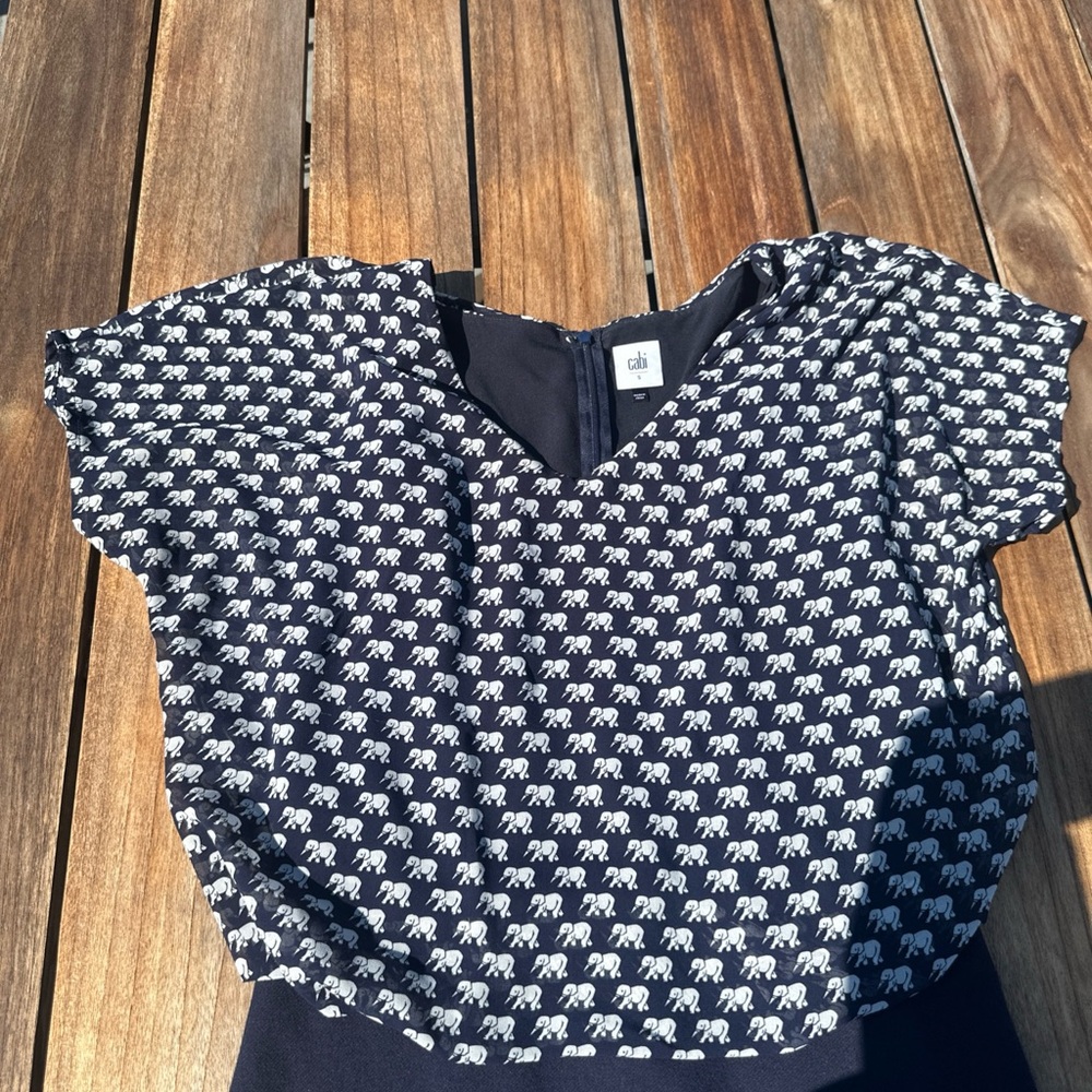 CAbi Black and White Short Sleeve Blouse